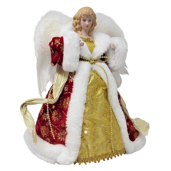Red and Gold Angel Christmas 12" Tree Topper, Holiday Party Decor - Picture 3 of 5